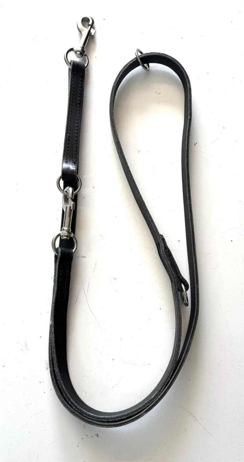 Bridle Leather Double Lead with Stainless Steel Shark Clip